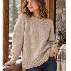 WoolOvers 100% British Wool Heavyweight Chunky Knit Sweater Oatmeal L Cabincore